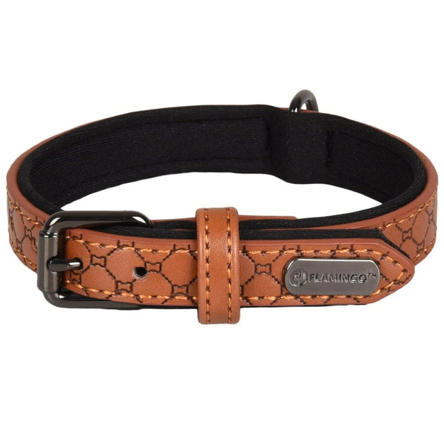 Flamingo Collar Patti - elegant dog collar with lining, eco-leather and neoprene, embossed pattern.