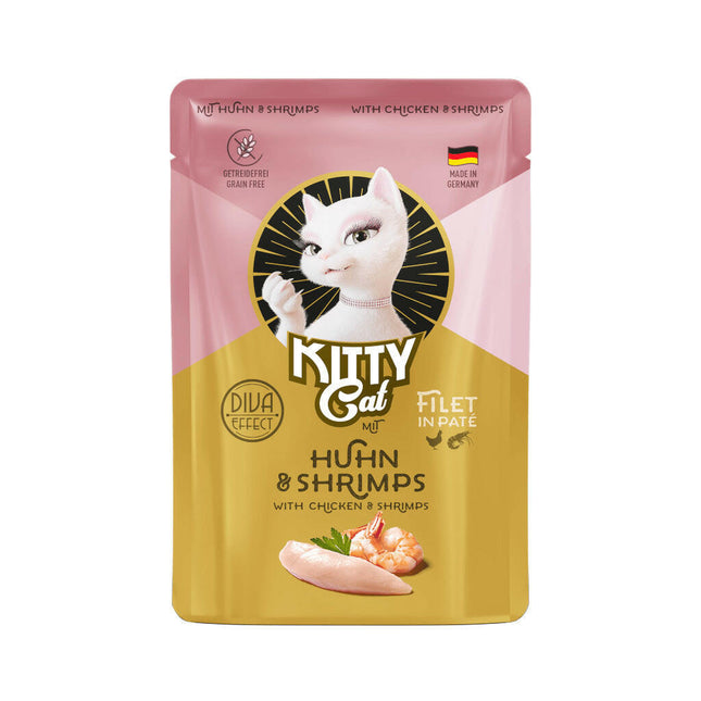 Kitty Cat Filet in Pâté Chicken & Shrimps - pouch for cats, with chicken and shrimp, filet in pâté.