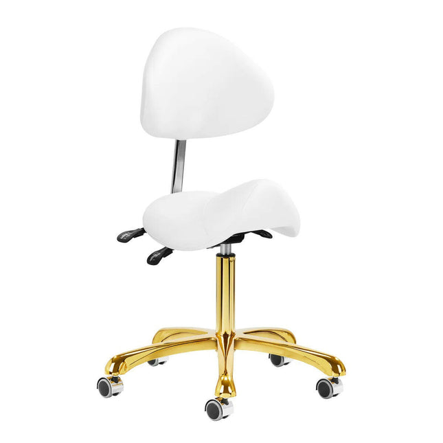 Giovanni 1004 Gold White - adjustable grooming chair in multiple positions, rodeo seat, white.