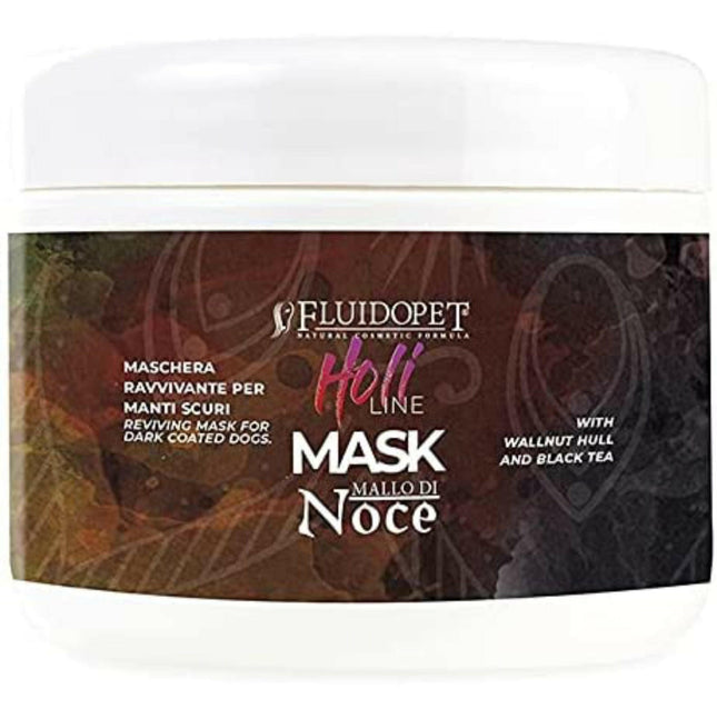 FluidoPet Holi Line Walnut Shell Mask - revitalizing mask for dark dog fur.
