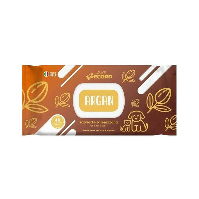 Record Argan Wipes 40 pcs - universal wipes for cleaning the fur, eyes, and ears of dogs and cats, with an argan scent.