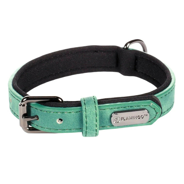 Flamingo Deluxe Collar - dog collar with lining, made of eco-leather and neoprene.