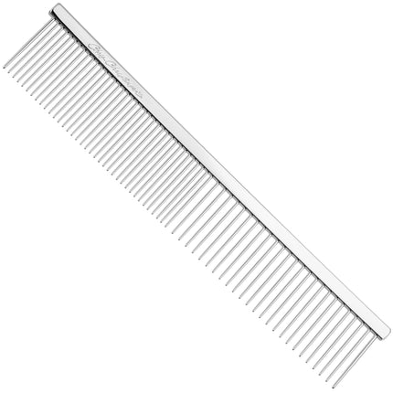 Chris Christensen #000 Fine/Coarse Greyhound Style Buttercomb 7.5 - sturdy stainless steel comb for all coat types, mixed spacing.