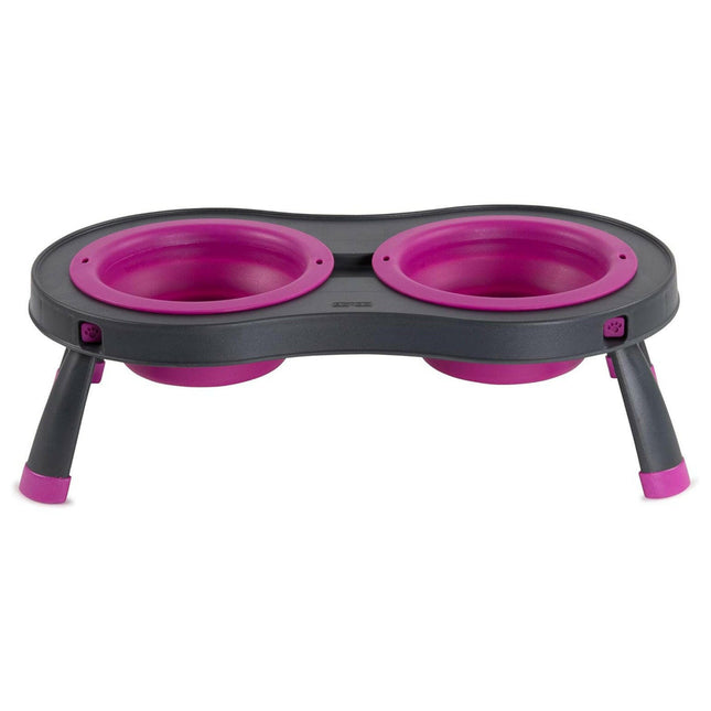 Dexas Double Elevated Feeder Small - collapsible elevated dog bowl, small.
