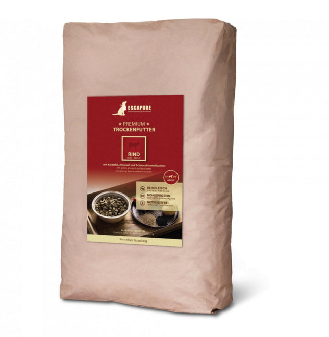 Escapure Premium Beef - high-quality dog food, oven-baked beef.