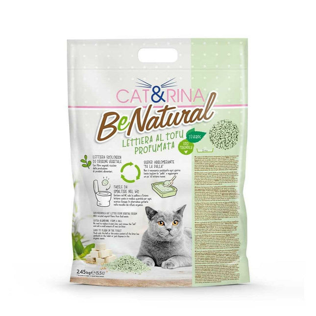 Cat&Rina BeNatural Tofu Litter Tea - plant-based scented litter for cats, clumping, biodegradable pellets - 5.5L (2.45kg).