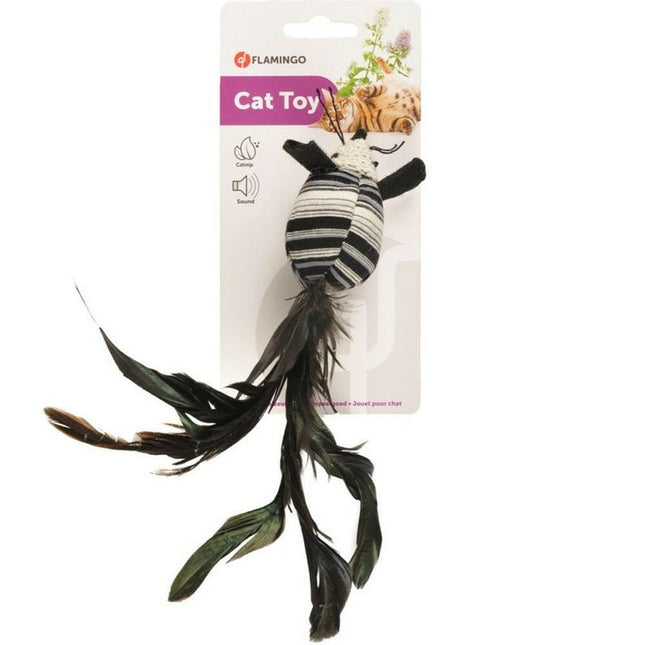 Flamingo Cat Pirin Mouse - stylish mouse for cats with a rattle, feathers, and catnip.