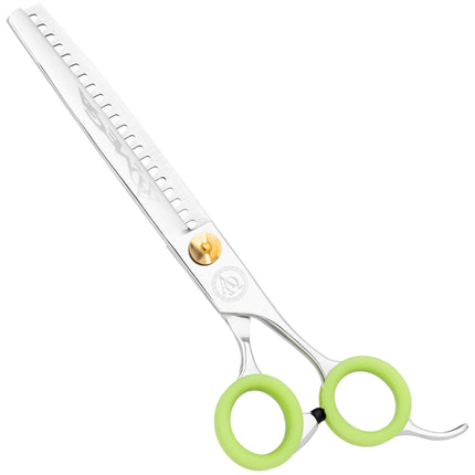 P&W Alfa Omega Chunker - single-sided thinning shears with a short, ergonomic handle, 21 teeth.