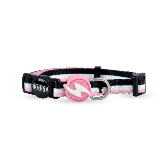 Dashi Stripes Pink & Black Cat Collar - pink and black striped collar for cats.