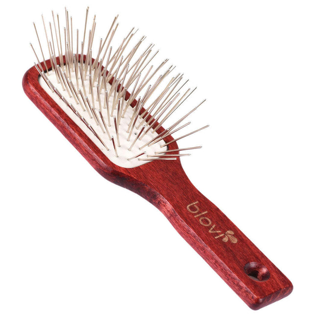 Blovi Wood Pin Brush - rectangular wooden brush with long metal pins.