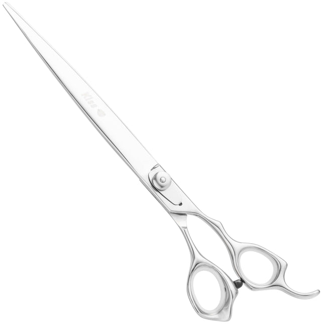 Geib Kiss Silver Pink Straight Scissors - high-quality straight scissors with micro-grinding and silver finish.