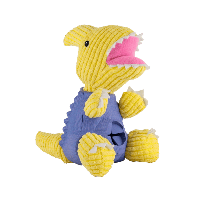 Dashi Parry Dino Toy - dog toy, dinosaur with a treat opening, blue - yellow.