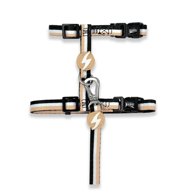 Dashi Stripes Brown & Black Cat Harness + Leash - harness and leash for cats, set, brown and black stripes.