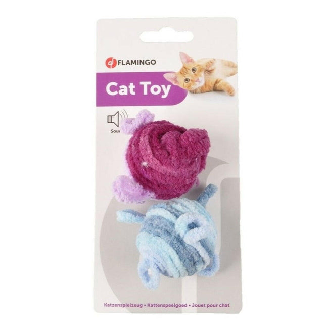 Flamingo Cat Woolen Balls 2pcs - cat balls with microfiber loops, rattling.