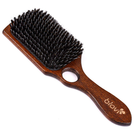 Blovi Wood Brush - extra large wooden brush with natural bristles, detangler, and finger hole, for long-haired breeds.