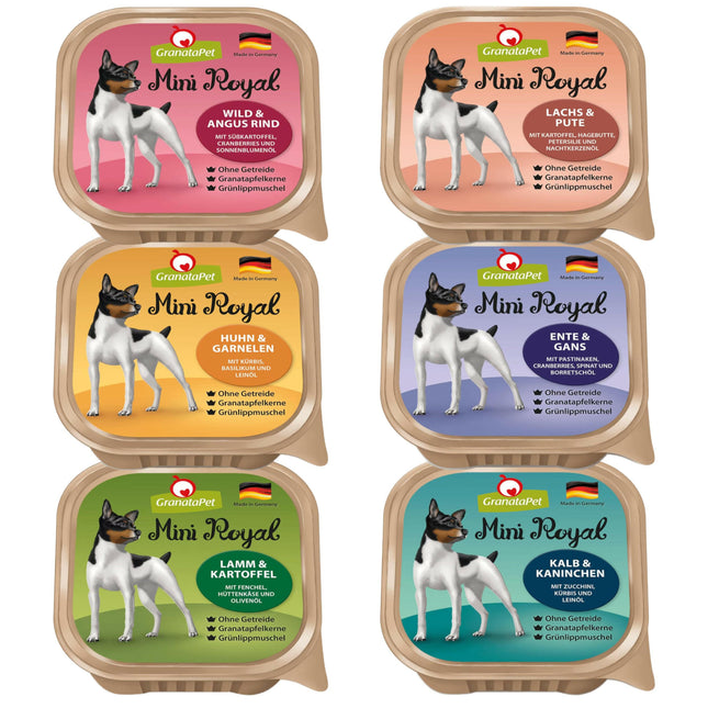GranataPet Mini Royal Set 6x - Grain-free wet food for small breed dogs, mix of 6 flavors.