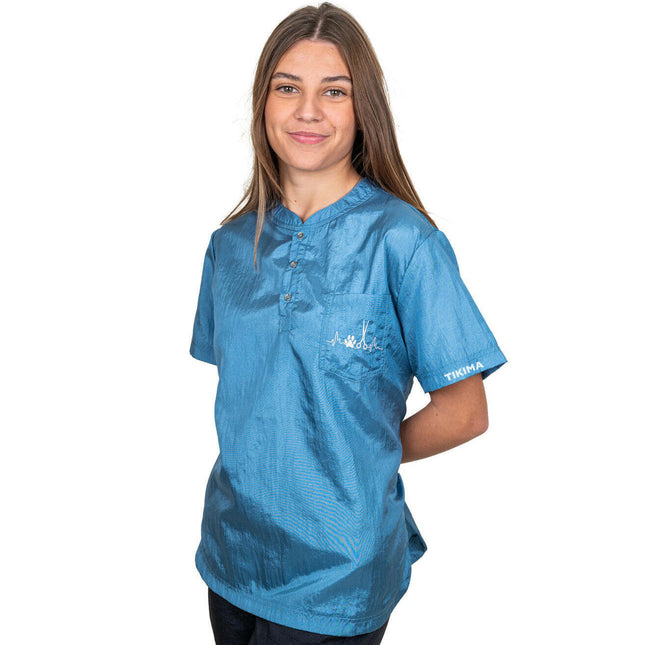 Tikima Figari Shirt Blue - blue grooming shirt with embroidery, blue.