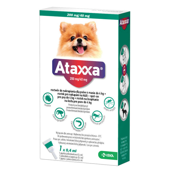 Ataxxa 200mg/40mg - drops for fleas, ticks, and mosquitoes for dogs weighing up to.