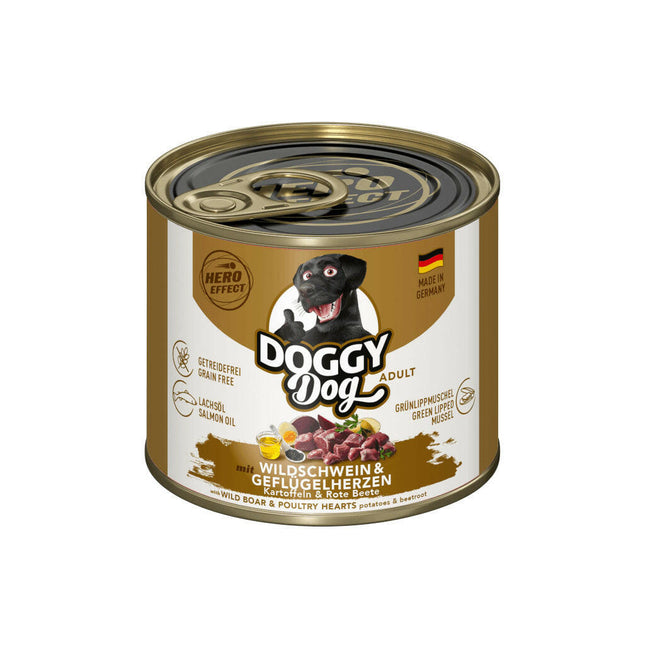 Doggy Dog Wild Boar & Poultry Hearts - Grain-Free Wet Dog Food with Wild Boar and Poultry Hearts.