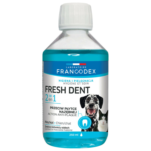 Francodex Fresh Dent 2in1 - oral hygiene liquid for dogs and cats, with pomegranate extract, water additive.
