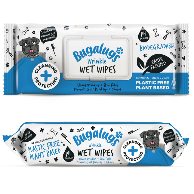 Bugalugs Wrinkle Wet Wipes 80 pcs - wipes with chlorhexidine for skin folds of dogs and cats.