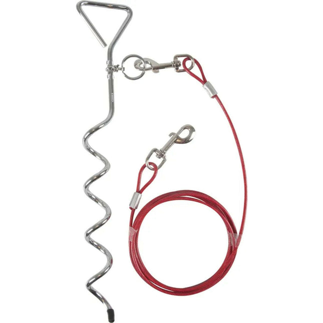 Flamingo Tie Out Stake Pilka - metal stake for tying up dogs, with a 3m steel training cable.