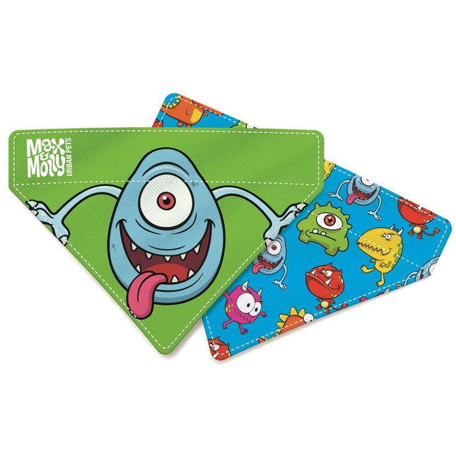 Max & Molly Reversible Bandana Little Monsters - double-sided bandana for dogs.