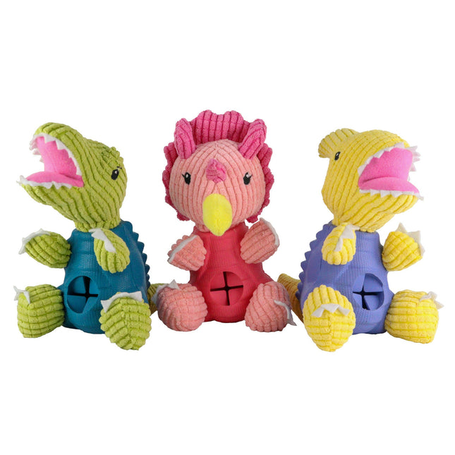 Dashi Parry Dino Toy - dog toy, dinosaur with a treat opening, blue - yellow.