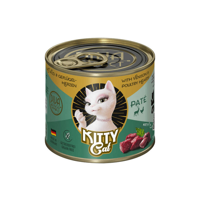 Kitty Cat Venison & Poultry Hearts Pâté - grain-free wet food, pâté for cats, with game meat and poultry hearts.