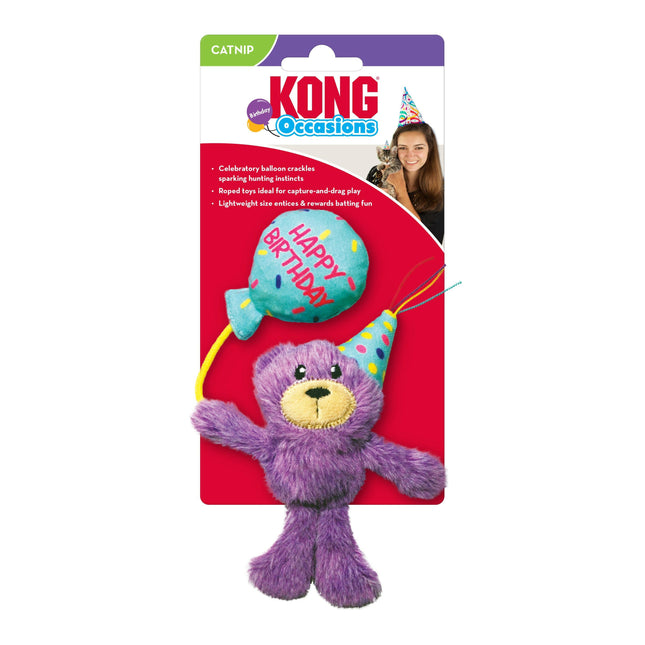 KONG Occasions Birthday Teddy - birthday toy for cats, teddy bear with a balloon, infused with catnip.
