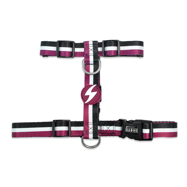 Dashi Stripes Purple & Black Back Harness - adjustable guard harness for dogs, purple and black stripes.