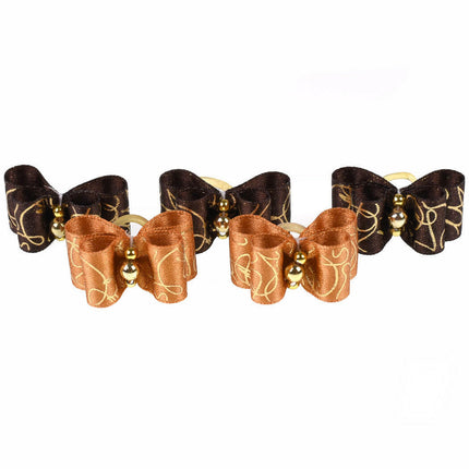 Blovi Bows 25 pcs - elegant bows for dogs in shades of brown and gold, on an elastic band.