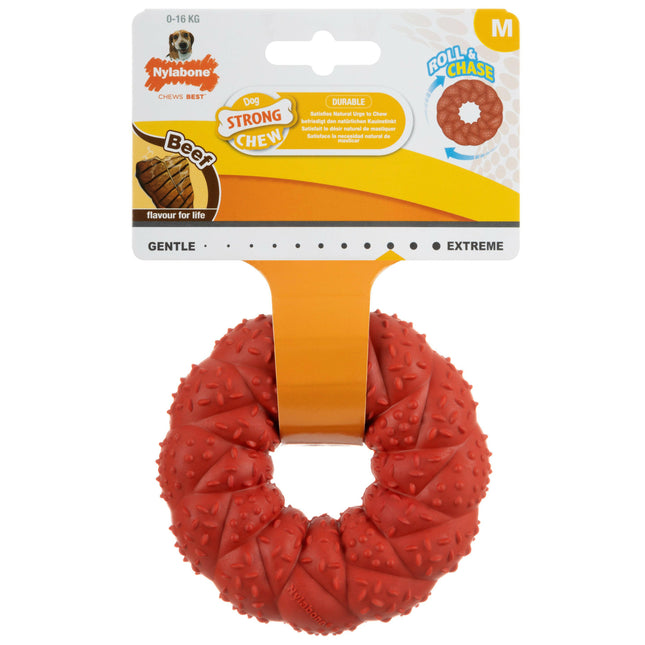 Nylabone Strong Braided Ring Beef - strong rubber fetch toy for dogs, with a beef flavor.