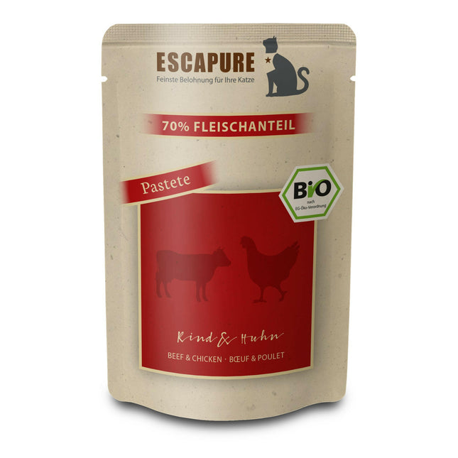 Escapure BIO Beef Pâté with Chicken - grain-free organic wet food for cats, pâté made from beef and chicken.