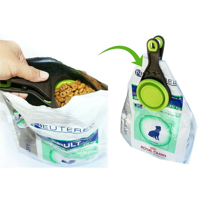 Dexas Collapsible KlipScoop 3-in-1 Small - collapsible food scoop with a bag-closing clip, small.