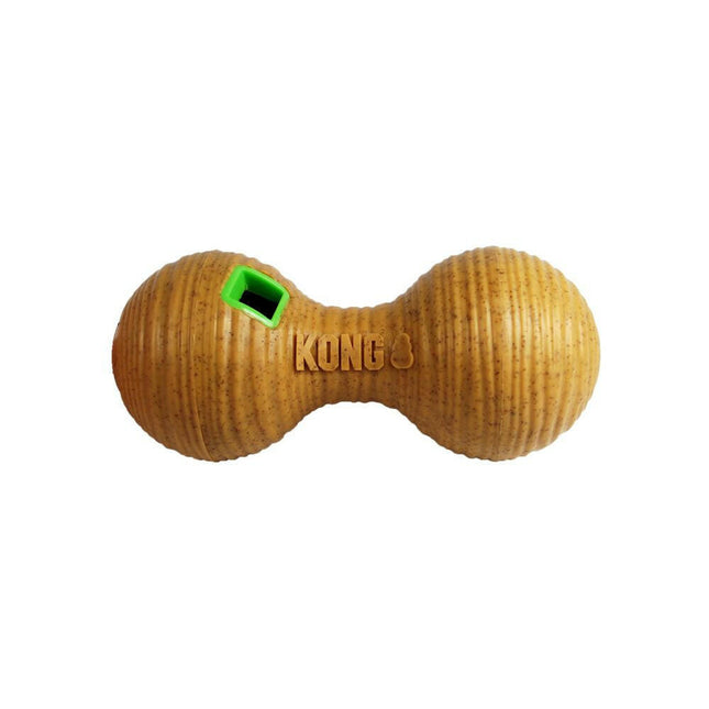 KONG Bamboo Feeder Dumbbell (20cm) - dog toy for treats, barbell.
