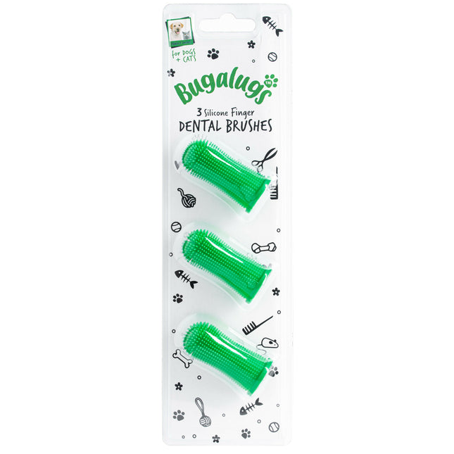 Bugalugs Finger Dental Brushes 3pcs - silicone toothbrush for dogs and cats, designed to be worn on the finger..
