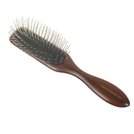 P&W Dog Stylist Brush - wooden, elongated brush with long metal pins.