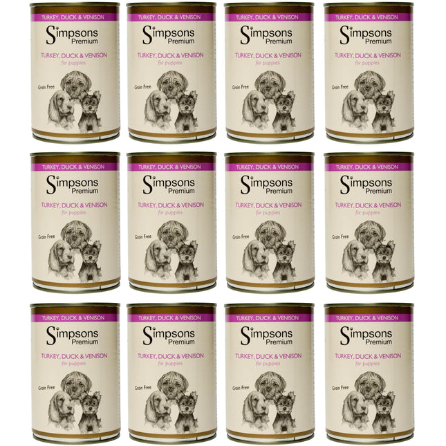 Simpsons Premium Puppy Turkey, Duck & Venison Casserole - wet food for puppies, with turkey, duck, venison, and vegetables, grain-free.