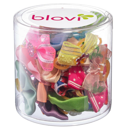 Blovi Bows Happy 25 pcs - colorful bows for dogs, on elastic, mix of patterns, colors, and stones.