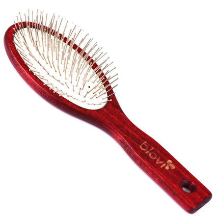 Blovi Wood Pin Brush - large, soft, wooden brush with a metal pin tipped with a ball.