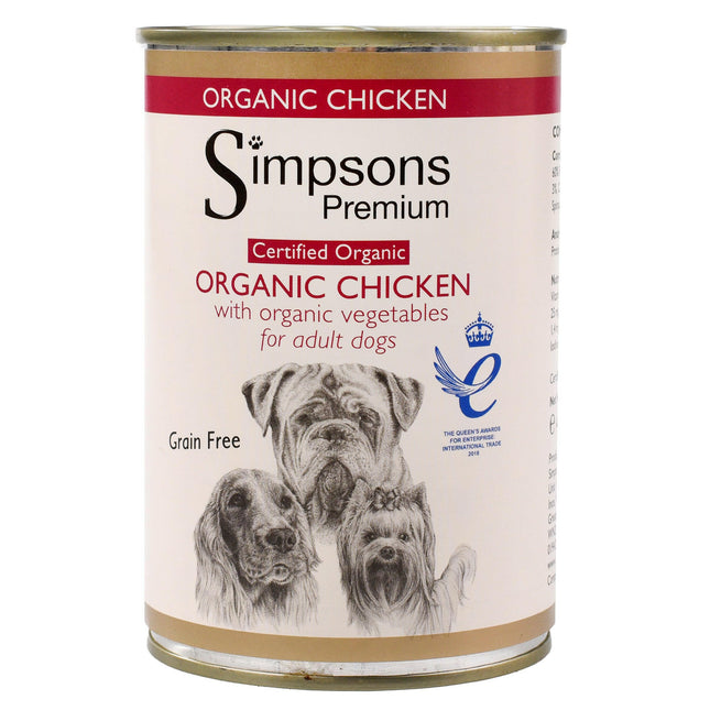 Simpsons Premium Organic Chicken Casserole - grain-free wet food for dogs, chicken and vegetables.