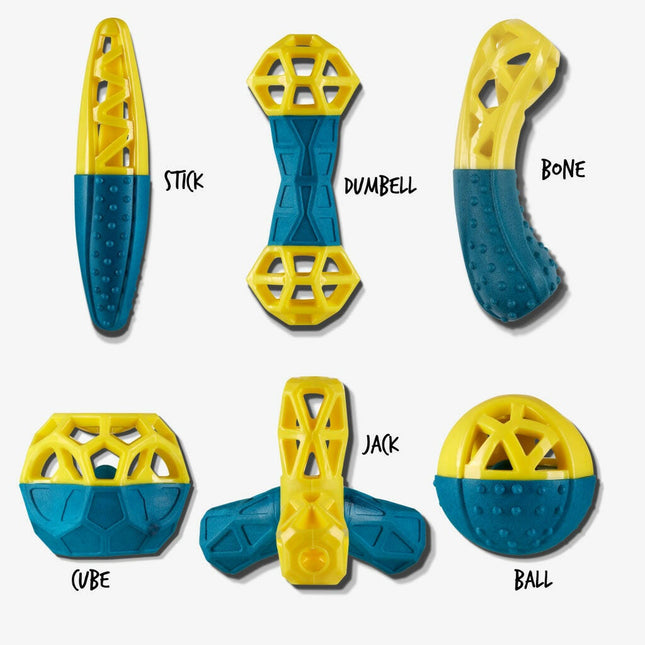 Nuzzle Puzzle (19cm) - treat-dispensing bone for dogs, bouncy, floating, with squeaker.