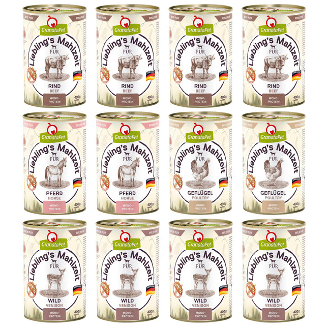 GranataPet Pur Food Set - Monoprotein Grain-Free Wet Dog Food, Mix of 4 Flavors.