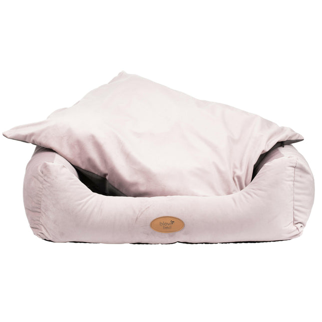 Blovi Bed Velur Love - elegant velvet bed for dogs and cats, rectangular dusty pink.