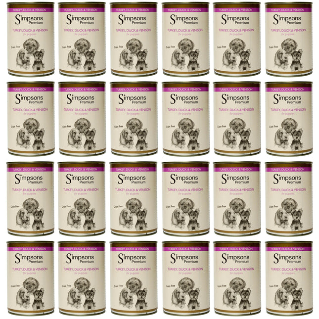 Simpsons Premium Puppy Turkey, Duck & Venison Casserole - wet food for puppies, with turkey, duck, venison, and vegetables, grain-free - 24x.