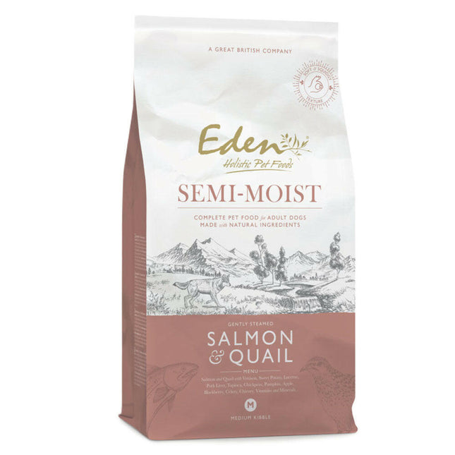 Eden & Quail - semi-moist dog food with salmon and quail.