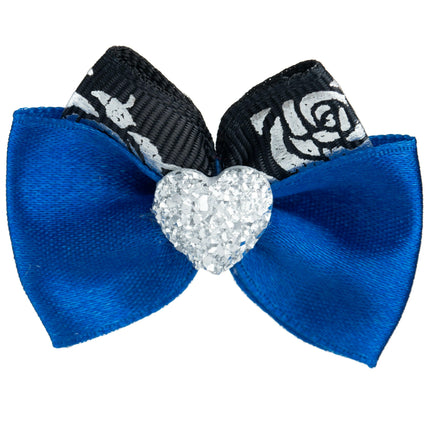 Blovi Bow Glamour blue bow with a silver heart and rose motif.