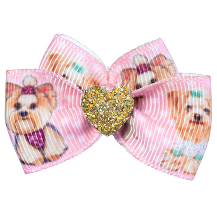 Blovi Bow Glamour bow for Yorkies with a golden heart.