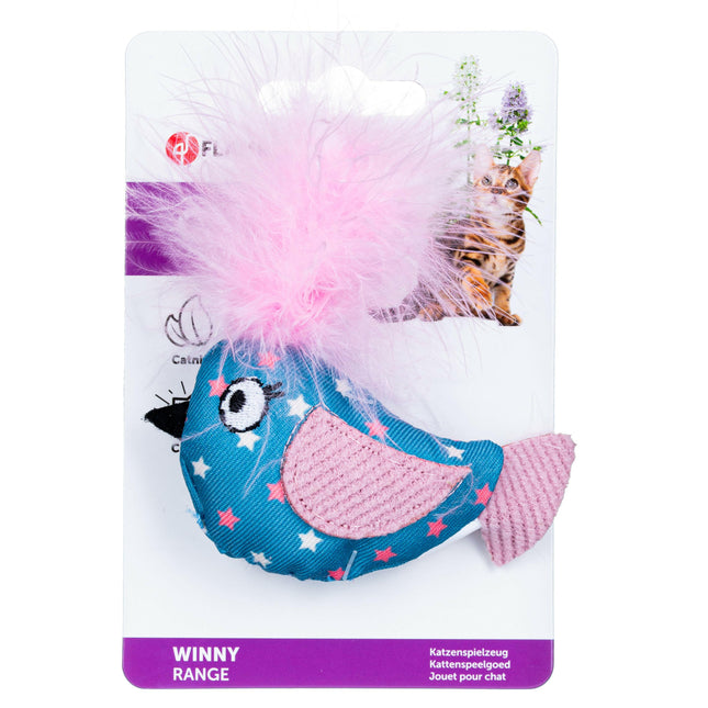 Flamingo Cat Winny Bird - toy bird for cats, with a boa feather and catnip, crinkly.